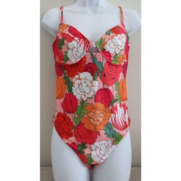 Trina Turk Women's Sz 12 Multi Sunny Bloom Underwire One Piece Swimsuit - Picture 1 of 12